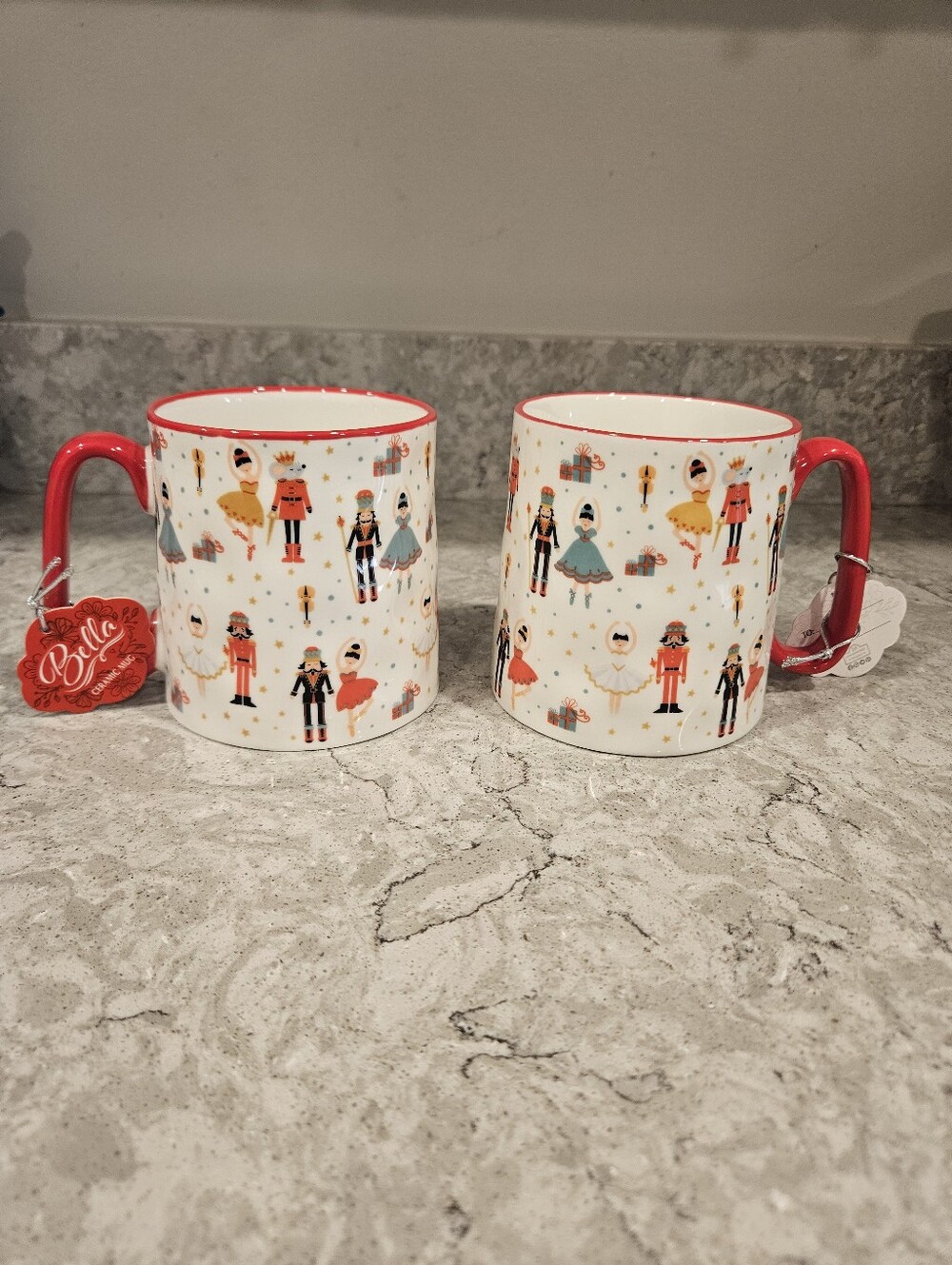 10 Strawberry Street Christmas Nutcracker Ceramic Coffee Mug Set Of 2 Red Handle